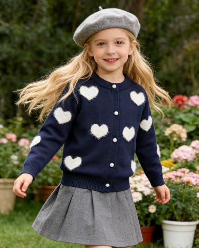 Image of CM-Kid Girl's Knit Sweater Cardigan Heart Long Sleeve Button Up Jacket Coat