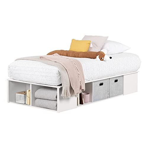 South Shore Flexible Platform Bed with baskets Pure White, Contemporary