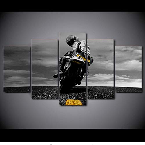 AHJJK - AHJJK Canvas Wall Art Road motorbike rider No frame Canvas Prints Image Painting Home Decoration 5 pieces XL (11.81x15.74inchx2 11.81x23.62inchx2 11.81x31.49inchx1)