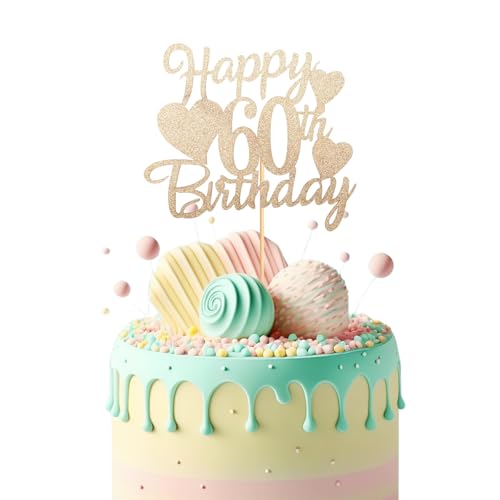 Bliceon Rose Gold Happy 60th Birthday Cake Topper Glitter Happy 60 Cupcake Topper Happy 60th Birthday Cake Toppers for Women Themed Party