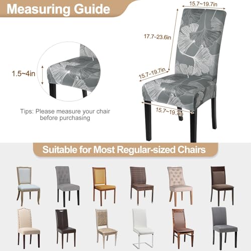 Image of SearchI Printed Dining Room Chair Covers Set of 6, Stretch Kitchen Chair Covers Washable Parsons Chair Slipcover Removable Dining Chair Protectors for Hotel,Ceremony(Ginkgo Leaf Pattern)