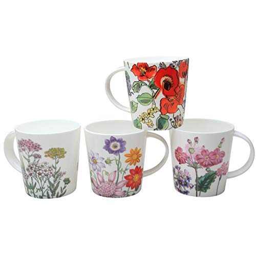 Grace Teaware Bone China Coffee Tea Mugs 16-Ounce, Assorted Set of 4