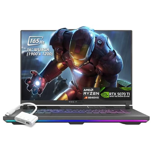 Image of ASUS ROG Strix G16 Gaming Laptop, 16 inch FHD IPS 165Hz Display, AMD Ryzen 9 8940HX, RTX5070 Ti, 16GB RAM DDR5 1TB SSD, Wi-Fi6E Bluetooth, Backlit KB, Windows 11, Eclipse Gray, USB 3.0 Hub, W /GaLiMu