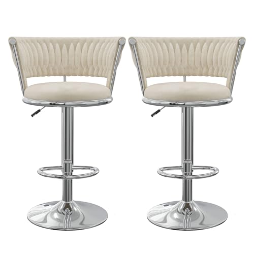 Juego de 2 Taburete de Bar, Taburetes Altos de Cocina Con Respaldo, Taburetes Altos Ajustable 59-102 cm, Silla de Cocina Tasburete Alto de Tela, Silla de Bar para Cocina Bar Comedor (Plata--A)