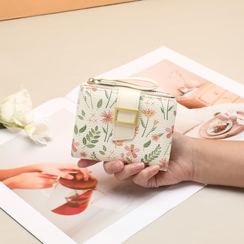 Image of RNIEGA Small Wallets for Women Bifold Vegan Leather Wallet RFID Blocking | Floral Pattern Card Holder with Zipper Pocket