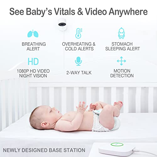 Sense-U Smart Baby Monitor 3+Camera, Audio, Video Baby Monitor That Notifies You For No Abdominal Movement, Rollover, High/Low Temperatures, Detected Motion, Night Vision, 2-Way Talk (Refurbished) #TOP1