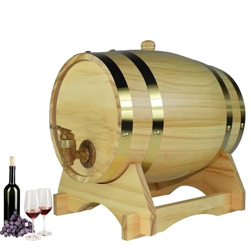 1.5L Whiskey Barrel Wine Barrel Wooden Whiskey Dispenser with Baked Oak Chips Aging Barrels Mini Keg Wine Bucket Decor for Table Bar Home Kitchen Restaurant BBQ Gifts for Men, White