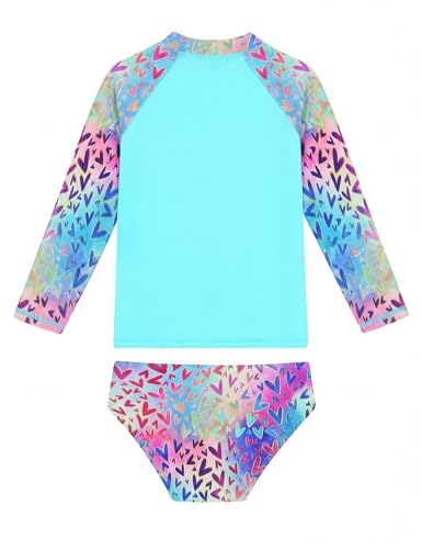 Image of Girls Swimsuit Long Sleeve Rush Guard Bathing Suit Swimwear with Bikini Bottom Sun Protection