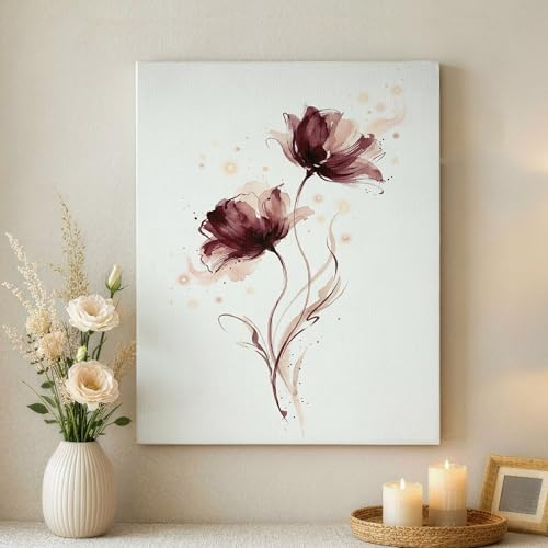 Impression de fleurs abstraites blanches bordeaux, cadeau décoration maison
