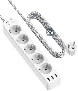 LENCENT Listwa zasilająca 5 gniazd i 3 USB 4000W,Wielokrotna podstawa listwy zasilającej z przełącznikiem,Surge Strip z zabezpieczeniem przed przeciążeniem,2M Kabel ścienny Każde środowisko