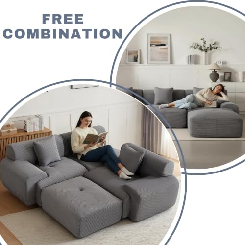 Image of 107 inch Cloud Modular Sectional Couch,Boneless Sofa with Ottman,L-Shape Upholstered Sofas with Deep Seat,Modern Cozy Corduroy Couches with Memory Foam,No Assembly Required (Dark Grey)