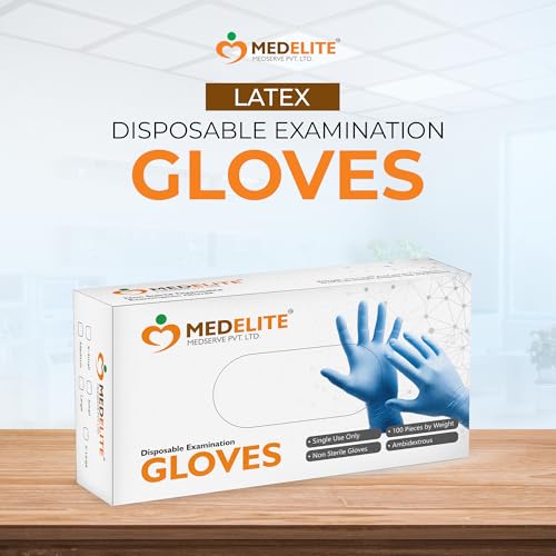 Image of MM Latex Powdered Examination Disposable Hand Gloves - Pack Of 100 - Non Tearable, Non-Sterile (Medium)