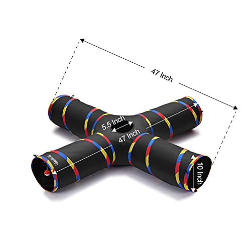 4 Way Cat Tunnels For Indoor Cats, Collapsible Tube 10 Inch Diameter & 47 Inch Longer Cat Tunnel Toy, Bell Ball For Pet Play Puppy Kitten Rabbit (Black) #TOP1