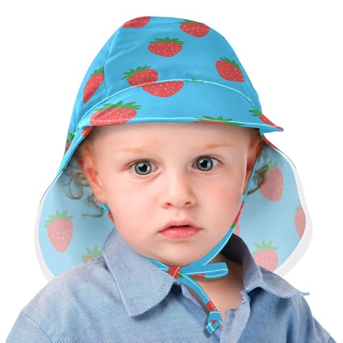 Flat Cute Strawberry Infant Toddler & Kids Sun Hat Baby Boys' Beach Bucket Hats Girls UPF 50 Neck Flap Travel Essentials2