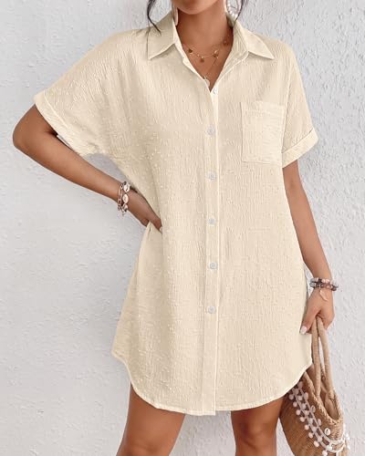 Image of Bsubseach Women Swimsuit Coverup Shirt Dress Button Down Bathing Suit Cover Up Beach Vacation Outfits