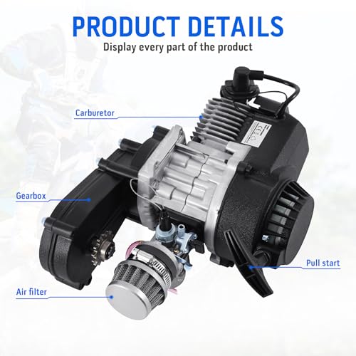 H-YEEU 49cc 50cc 2-Takt Engine Motor Dirt Bike Cross Pocket Bike Dirt Bike Mini ATV Quad Getriebe Vergaser