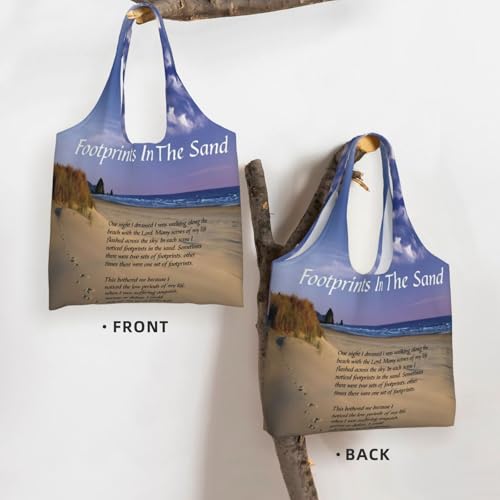 Footprints In The Sand Poem Canvas Tote Bag For Women – Lightweight & Durable Polyester, Oversized Carryall For Commuting, Shopping & Travel2