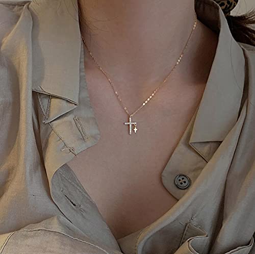 Girocollo Donna A Doppia Croce Con Zirconi, Placcato Oro 18K, Rame Ipoallergenico, Regalo Elegante