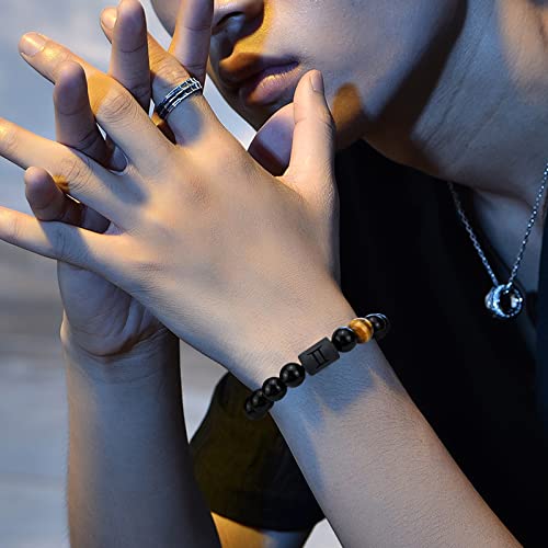 Zodiac Bracelets For Men, Handmade Star Sign Constellations Horoscope Beaded Bracelet, Natural Black Onyx Stone Couples Jewelry Gifts, Anniversary Christmas Cute Presents For Teen Boys (Gemini) #TOP3