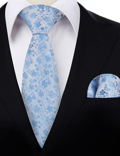 Image of Alizeal Mens 3.15inches Exquisite Floral Tie with Small Flower Printed Pocket Square