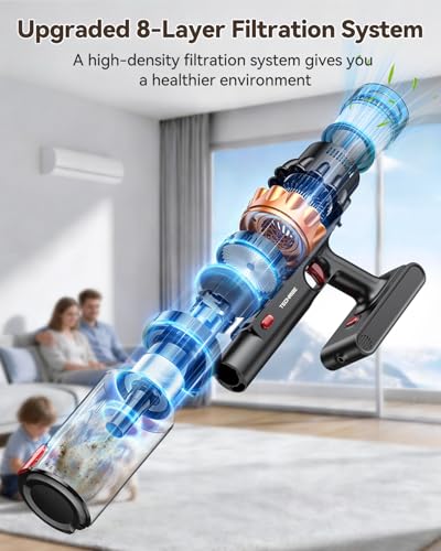 TechRise Cordless Vacuum Cleaner, 58KPA 680W 70Mins Stick Vacuum with LED Touchscreen, 3+1Smart Modes, Anti-Tangle & 8-in-1 Filter, Self-Standing Cordless Vacuum for Home/Pet Hair/Carpet/Floor — view 5