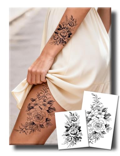 Semi Permanent Tattoos, 2 Sheets Realistic Large Thigh Temporary ...