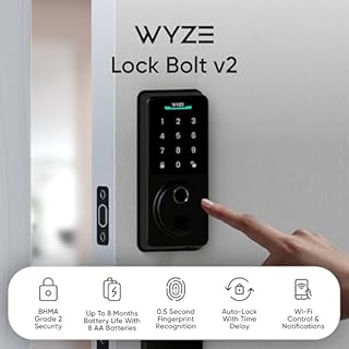 Wyze Auto-Lock Bolt v2, Fingerprint Keyless Entry Smart Lock, AI Learning Scanner with Wi-Fi Front Door Lock Deadbolt, Auto-Lock, 8 Months Battery, BHMA2, IP53, Anti-Peep Keypad, Backup Keys
