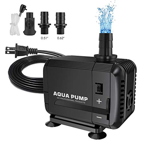 UPMCT 60-400 GPH Adjustable Submersible Water Pump, Ultra Quiet High Lift Detachable Cleanable Water Pump with 2 Nozzles for Aquarium, Pond, Statuary, Hydroponics (200-400 GPH)