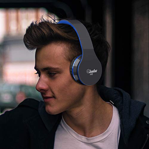 Elecder i40 Headphones with Microphone Foldable Lightweight Adjustable Wired On Ear Headsets with 3.5mm Jack for Cellphones Laptop Computer Smartphones MP3/4 Kindle School (Black/Blue) - Thumbnail 2