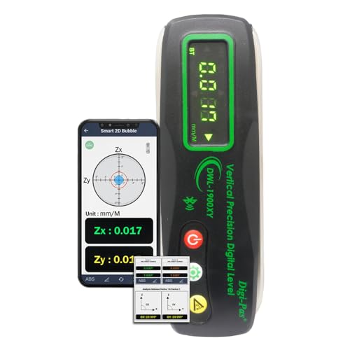 Digi-Pas 2-Axis Smart VERTICAL & PERPENDICULARITY Precision Level DWL1900XY Bluetooth, Measurement resolution of 1µm/50mm, 5µm/300mm to 17µm/1,000mm