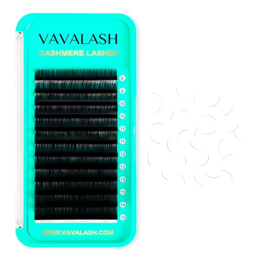 VAVALASH Cashmere Eyelash Extensions 0.03/0.05/0.07/0.15 Premium Lashes B L J Curl Volume Lash Extensions, Soft Super Matte Black Professional Lashes Extension Tray Supplies (0.03-J-8-15MM)