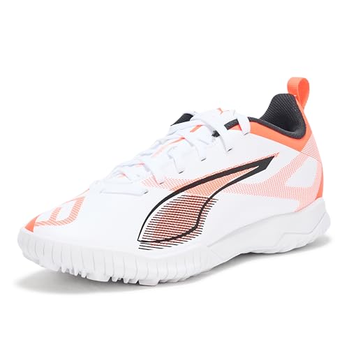 PUMA Ultra Play - Tenis unisex para niños con tacos de fútbol, Puma White-puma Black-glowing Red, 2 Big Kid