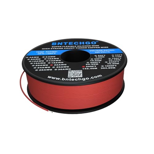BNTECHGO 22 AWG Silicone Wire Spool 500 ft Red