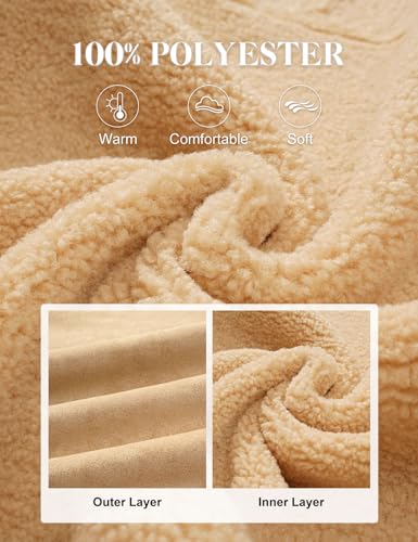 UMIPUBO Women Suede Sherpa Fleece Lined Duffle Faux Leather Coat Mid Length Hooded Toggle Jacket with Pockets, Light Khaki, M - Image 3