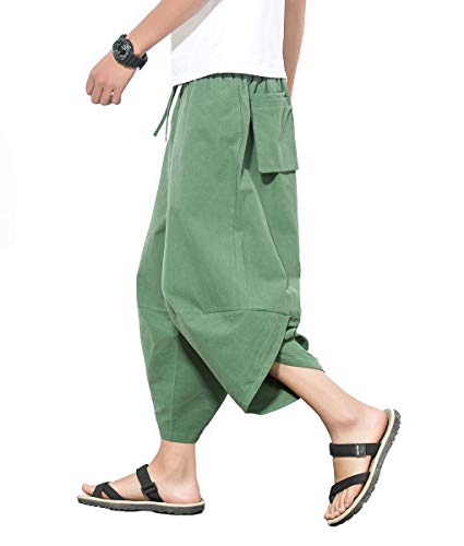 Pantalones Cortos Hombre Lino,Hombres Moda Verano Lino Suelto Pantalones Cortos de Deportes Casual Patalón Cargo Corto para Hombre (Verde,M (Label L))