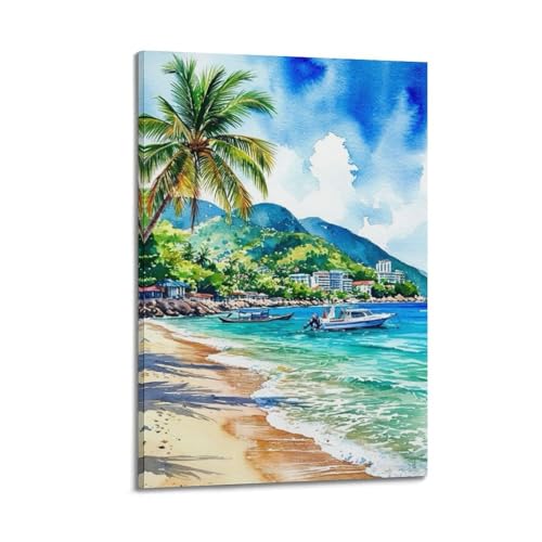 Poster de paysage Phuket aquarelle JIDUHON toile 40x60cm encadré