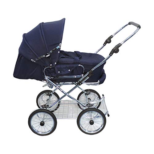 Eichhorn Kombikinderwagen mit Lederriemengestell, umbaubar zum Sportwagen, inklusive Schieberhöhenverstellung und fester Tragetasche (LuxVariante), Stoff Marineblau, ECCO-Rad