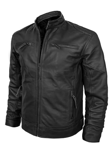 Mens Leather Jacket - Cafe Racer Style Real Lambskin Leather Jacket Men Soft Leather Jacket