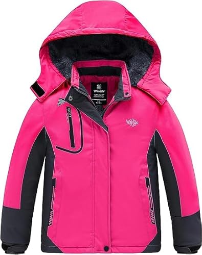 Wantdo Giacca da Neve in Pile Warm Giubbotto da Montagna Caldo Giubbotto da Viaggio a Vento Jacket for Work with Hooded Warm Bambina Fucsia 140-146