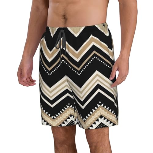 Black White Tan Zigzag Men's Swim Trunks Quick Dry Board Shorts with Pockets Casual Drawstring Beach Shorts2