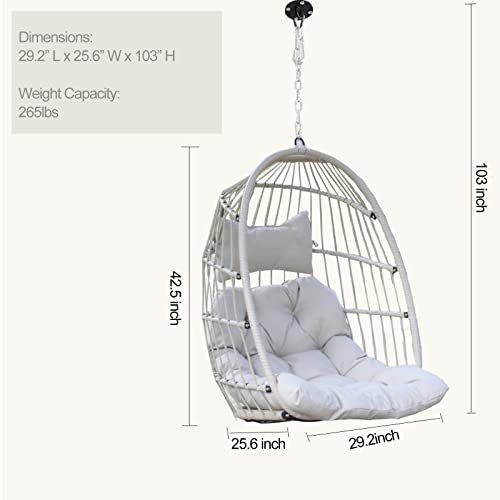 Bulexyard Swing Egg Chair Without Stand For Bedroom, Outdoor Ceiling Chair Wicker Tree Hanging Chair W/Cushion & 265Lbs Capacity Chain For Indoor Home Living Room, Cream #TOP5