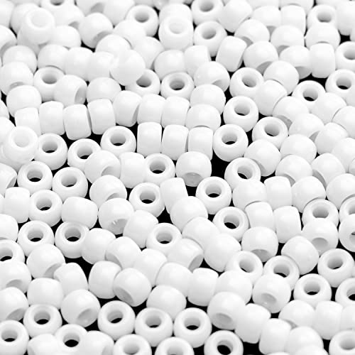 1000 Stück weiße Pony-Perlen aus Acryl, 6 x 9 mm, für Kunsthandwerk, Armbänder, Halsketten, Schmuckherstellung, Ohrringe, Haarflechten (weiß)
