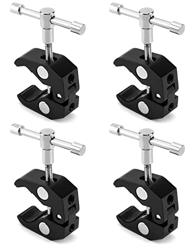 Image of QWORK Super Clamp for Photography, 4 Pack, 1 /4'' and 3 /8'' Thread Clip for Camera Monitor, Light Stand, Rods, LED Lights