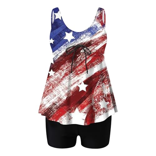 Maiô feminino 4 de julho modesto bandeira americana duas peças tanquíni estampa floral regata com bo