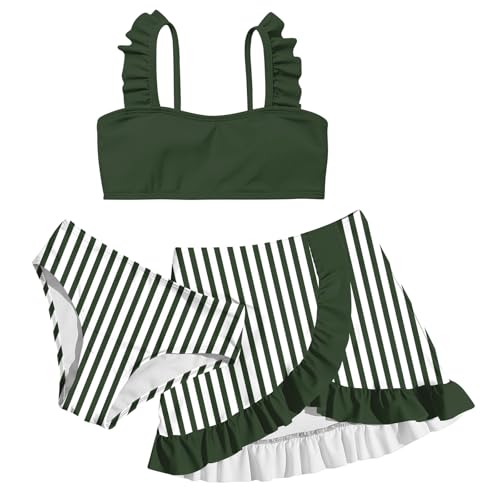 Image of ALISISTER Girls Swimsuit 3 Piece Bathing Suits Summer Bikini Tankini Sets with Cover Up Skirt for 4-12 Years