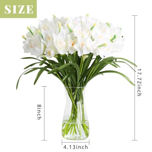 Eyamumo Modern Glass Vase With 10Pcs Artificial Daffodil Flowers For Home Decor, 8 Inch Clear Glass Vase 15.8 Inch Narcissus Spring Flower Artificial Daffodil Flower In Bulk For Home Kitchen Wedding Decor thumb #3