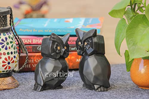 Image of Resin Owl with Baby Geometrical Animal Figurine for Good Luck Vastu Showpiece (6 inch, Set of 2)