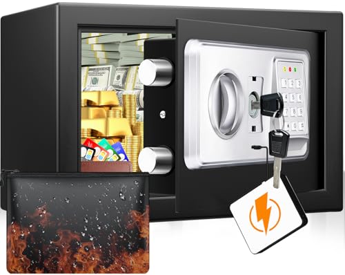 Mejasg Coffre-fort pour la maison avec sac ignifuge, 12,4 l, petit coffre-fort numérique avec port USB-C, mode alarme et mode silencieux, coffre-fort mural pour bijoux, argent, médicaments, documents
