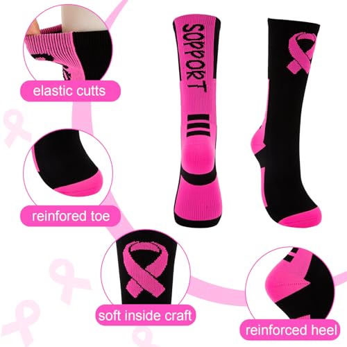 Breast Cancer Awareness Football Socks Athletic Thigh High Socks Pink Socks Breast Cancer Over the Calf Socks Softball Soccer Football Socks for Women Men Pink Breast Cancer Gifts for Women（L）2