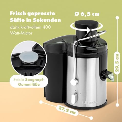 Bild 2 - Clatronic Entsafter | ganze Früchte zerkleinern | großer Einfüllschacht | Slow Juicer | Tropfstopp für sauberes Arbeiten | einfache Reinigung | 400W | Entsafter Gemüse und Obst | Juicer | AE 3666